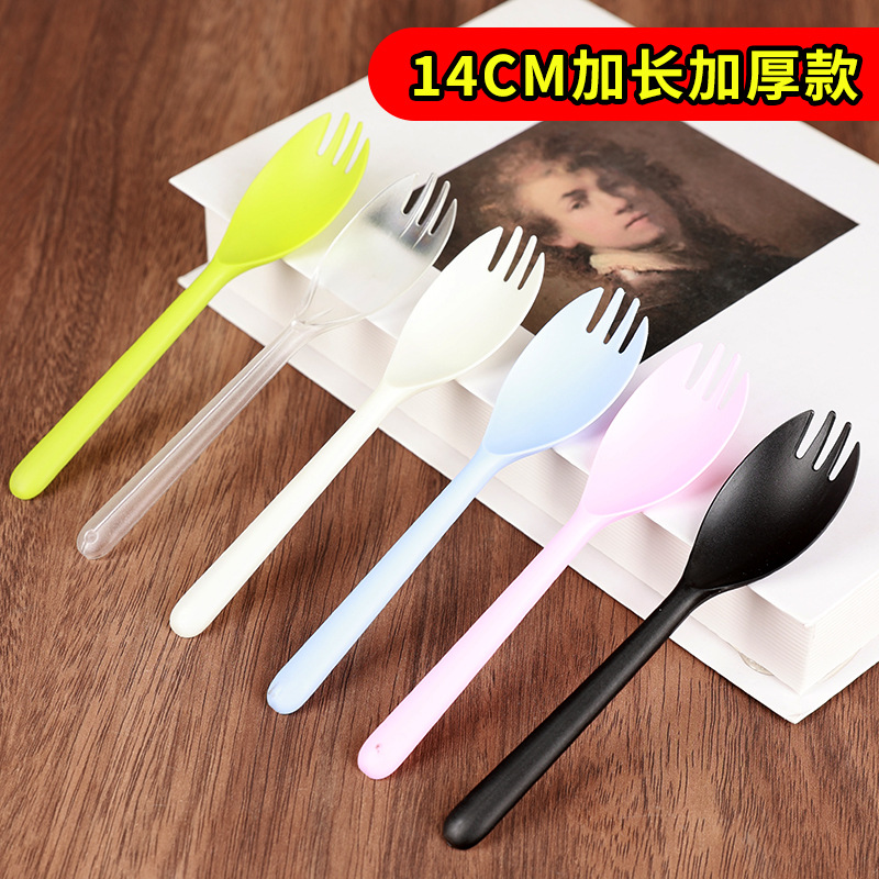 Disposable Fork Spoon Thickened Separate Packaging Fruit Cake Dessert Long Handle Spoon Fork Commercial Ice Cream Plastic Spoon