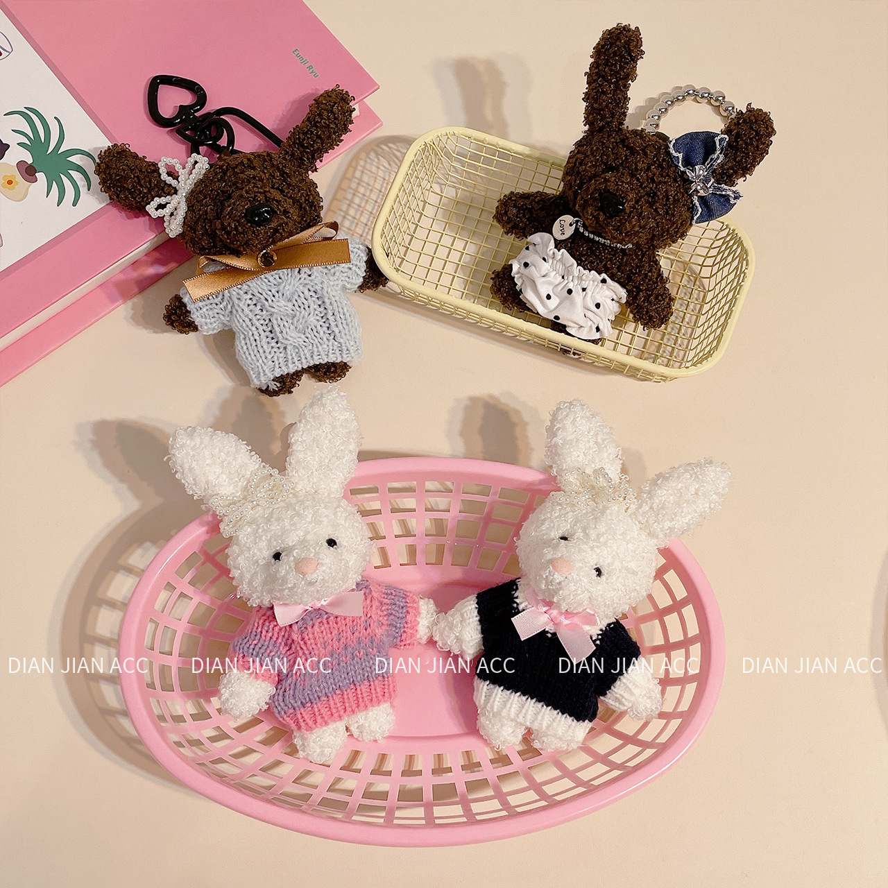 New plush rabbit pendant color small sweater cute rabbit hanging chain pink ribbon bow tie decoration