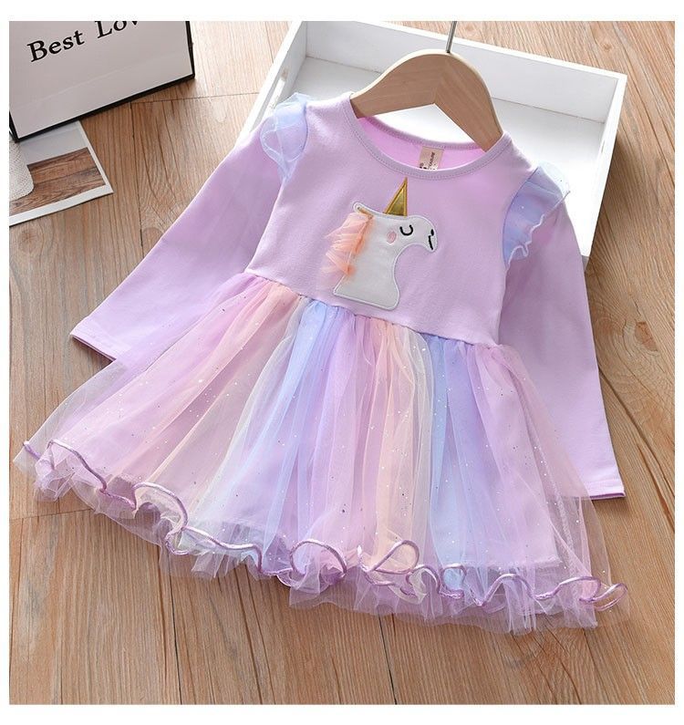 Picture of Autumn 2025 New Girls' dress Long Sleeve Princess Elsa Dress Unicorn Cloth Embroidered Western Style Girls' Dress
