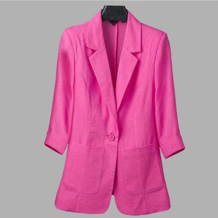 Picture of Linen Small Suit Women's Jacket Thin 2024 Summer Suit Korean Style Sun Protection Clothing Casual British Style Women's White Black
