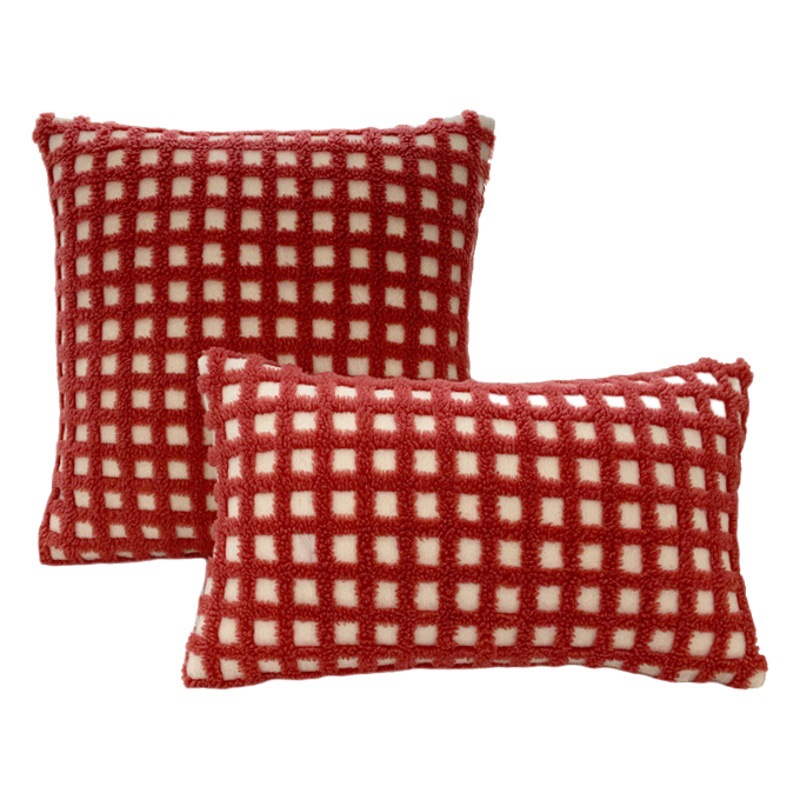 Nordic ins style lambswool three-dimensional chessboard plaid pillow living room sofa office waist support pillow case