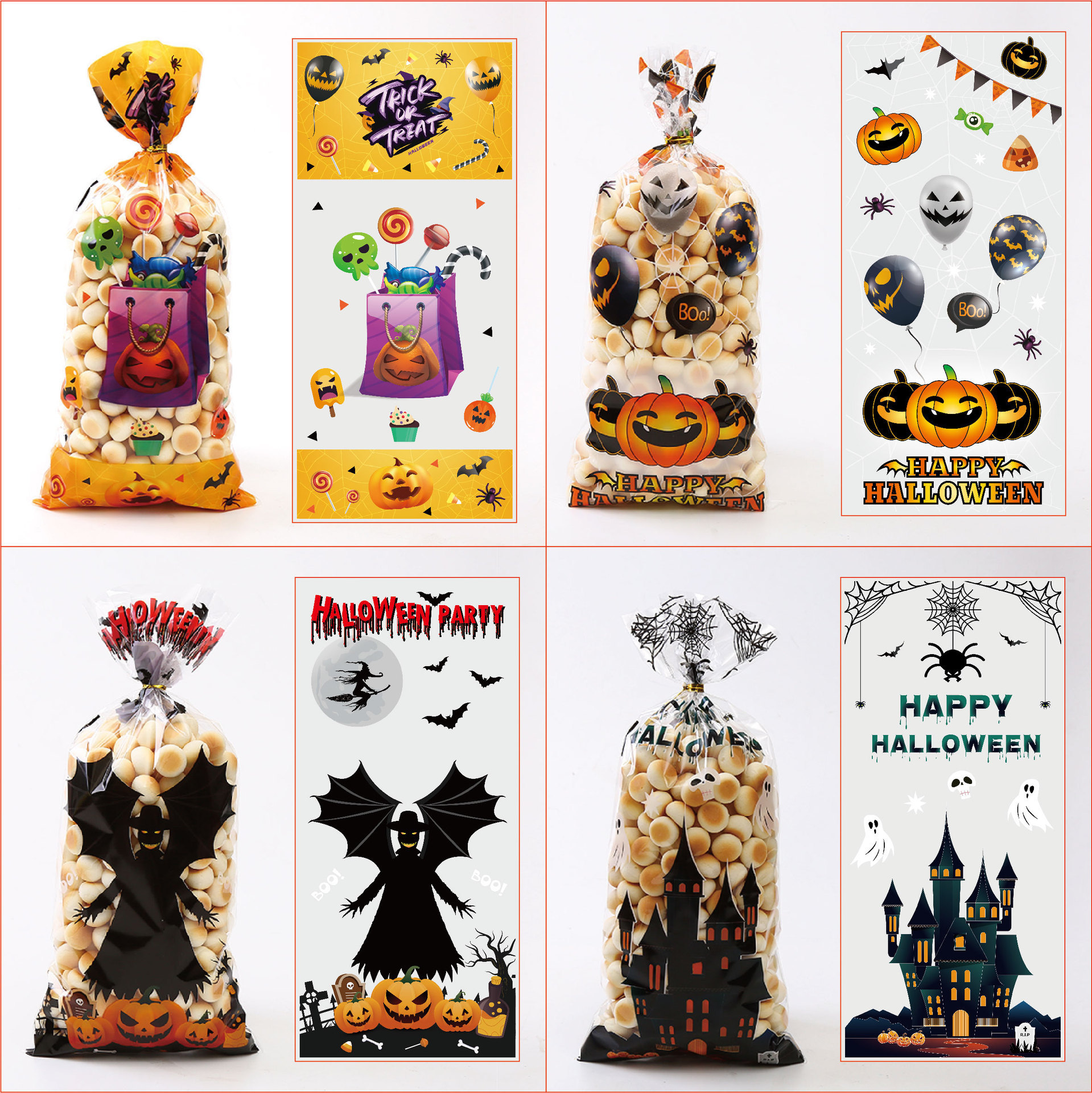 Halloween Self-sealing Bag Cross-border New Cookie Cookie Candy Packaging Bag Cartoon Castle Pumpkin Gift OPP Bag