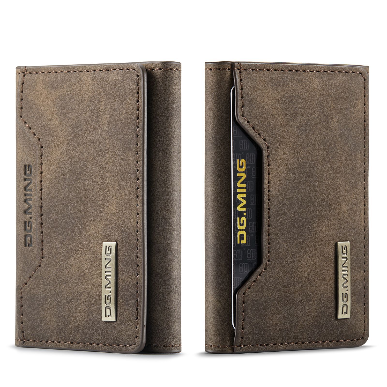 Picture of DG.MING brown three-fold card case card case high-grade retro PU card case leather case multi-functional magnetic small card case