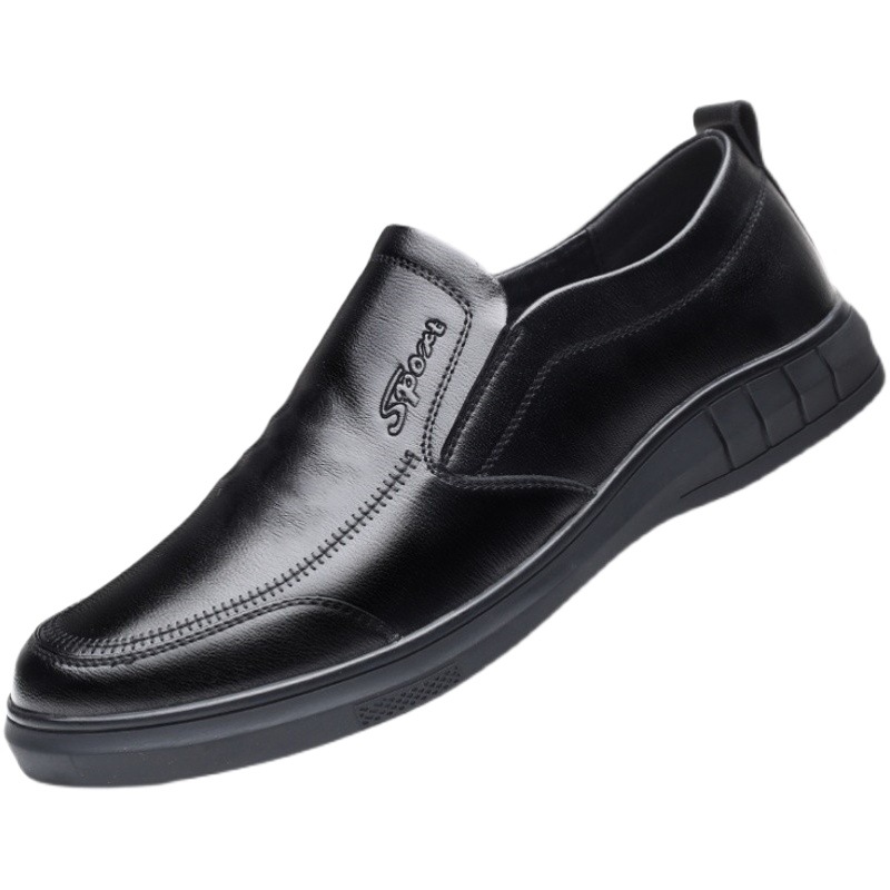 2023 spring new leather shoes men's pure black casual shoes slip-on loafers soft bottom non-slip dad driving shoes