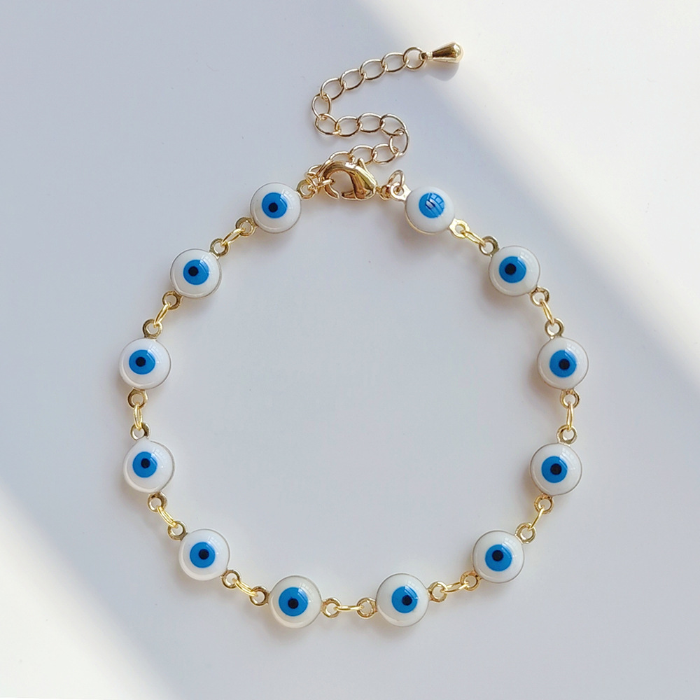 Picture of Cross-border European and American ins Bohemian Joker Beaded Copper Gold Plated Oil Drop Color Lucky Eyes Bracelet for Women Wholesale