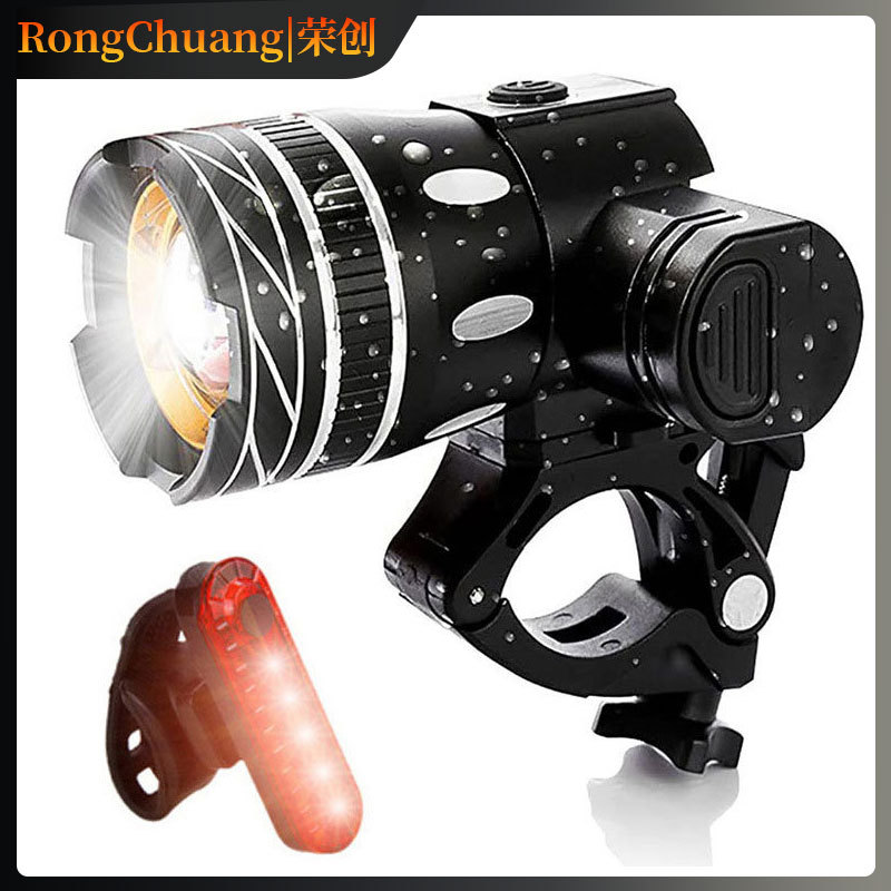 Bicycle hot wheel headlight cross-border charging strong light telescopic horn light 360 degree rotating night riding warning light
