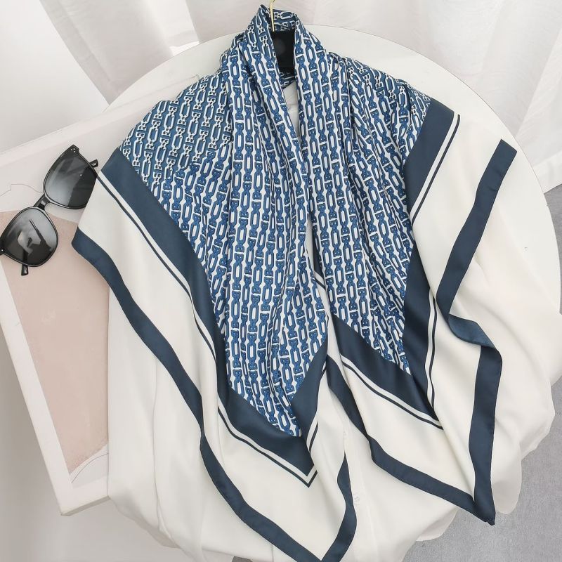 Picture of Autumn and winter all-match shawl animal printed black and white simple large square 90*90CM imitation silk twill silk scarf for women