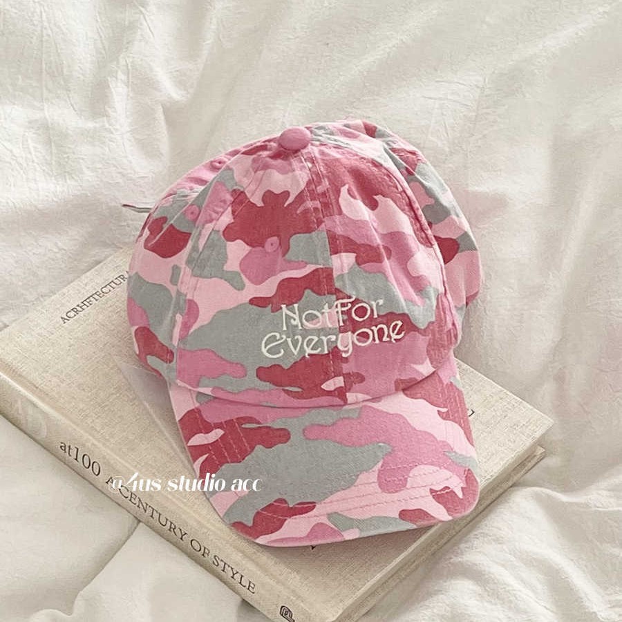Picture of Hot Girl Street Vintage Camouflage Antique Washed Letter Embroidered Baseball Cap Women's Soft Top Show Face Small Cap Couple