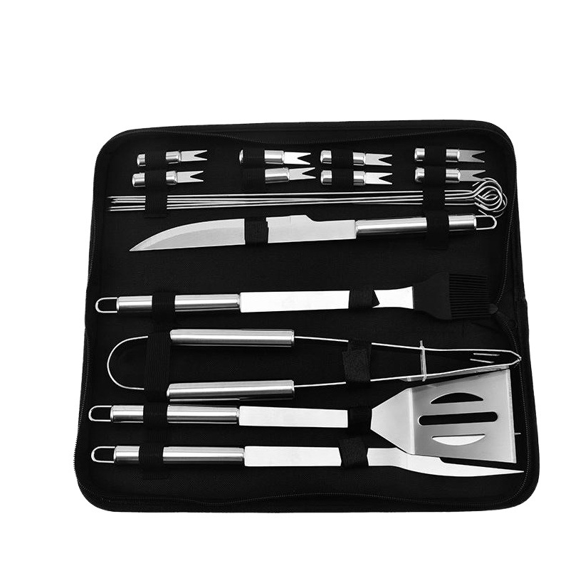 BBQ stainless steel handle barbecue tool suit outdoor portable cooking utensils cloth bag baking tool combination kit