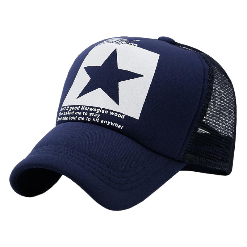 Hat Men's Korean-style Cap Five-pointed Star Printed Baseball Cap Women's Summer Sunscreen Breathable Mesh Cap Youth Cargo Cap