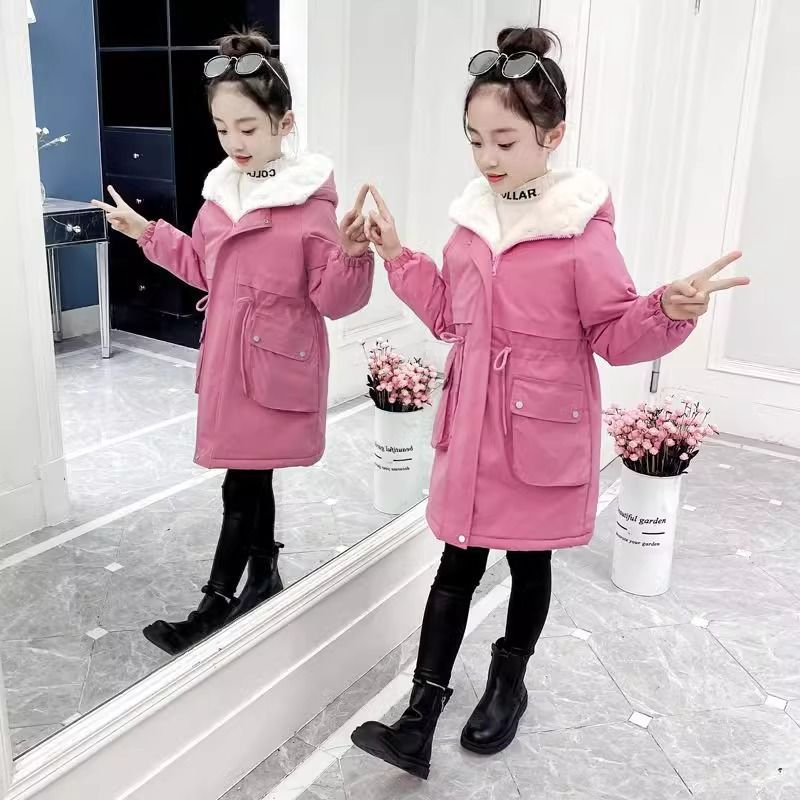 Picture of Girls' fleece-lined Thickened Pike Clothing 2024 Winter Clothing New Style Middle and Large Children's Western Style Cotton-padded Coat Girls' Mid-length Cotton-padded Coat Trendy