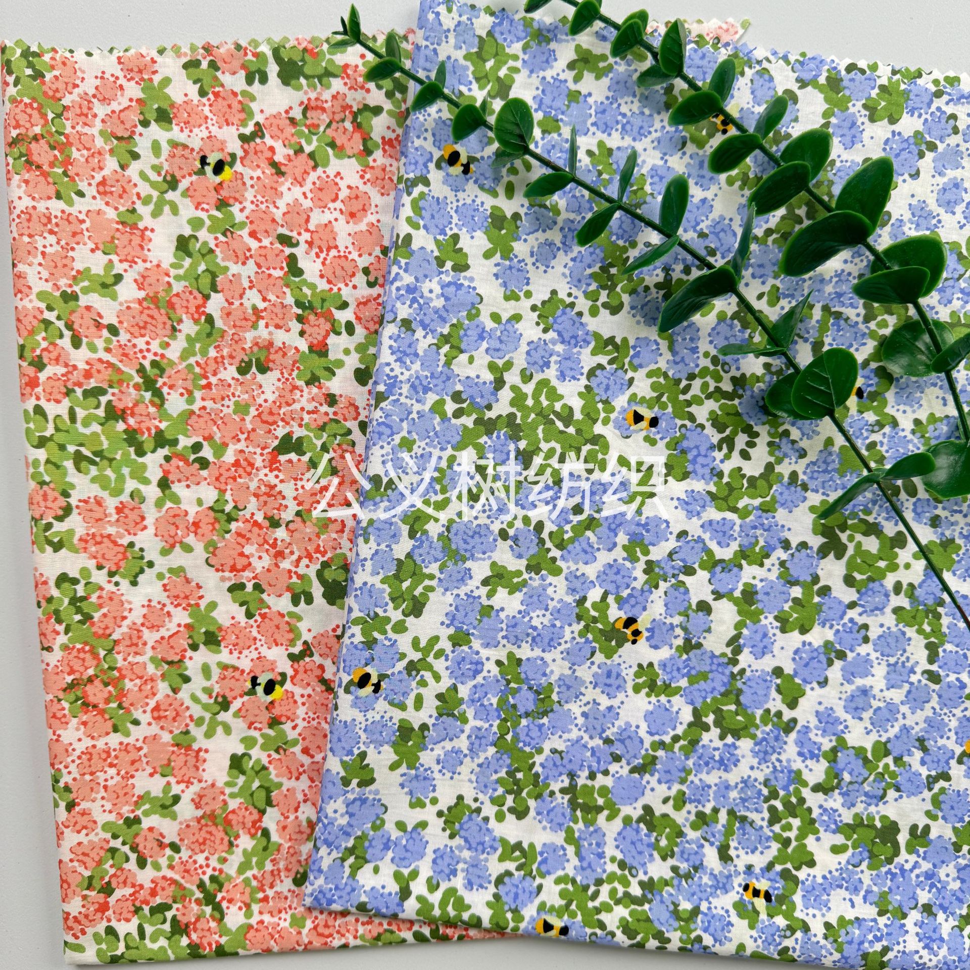 Picture of Flowers and bees cotton 60 imitation tencel reactive printing and dyeing fabric high-grade printed fabric dress women's clothing fabric