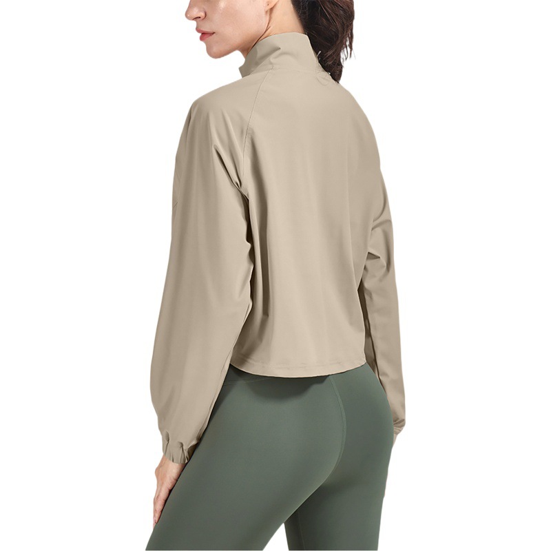 Summer Medium-Intensity Outdoor Running Sports Jacket Women's Sun Protection Clothing Zipper Fitness Top Short Style Cool Feeling Sun Protection
