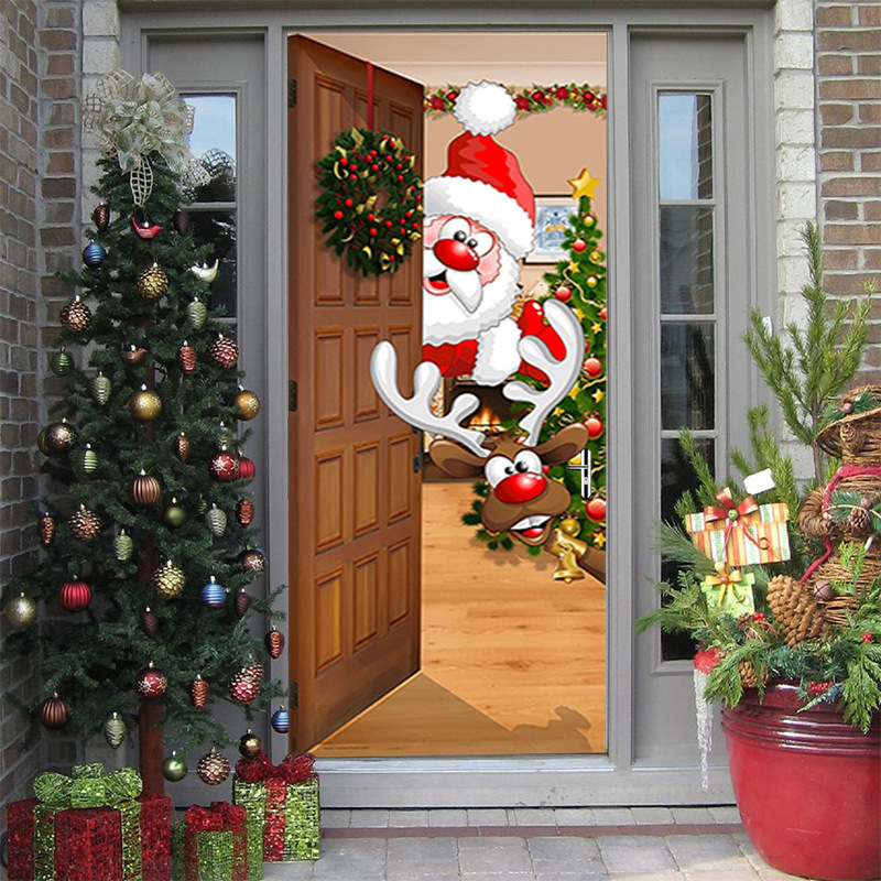 Shang Yi New Year Christmas Door Sticker Santa Elk Cartoon Creative Wooden Door Renovation Decorative Wall Sticker F196