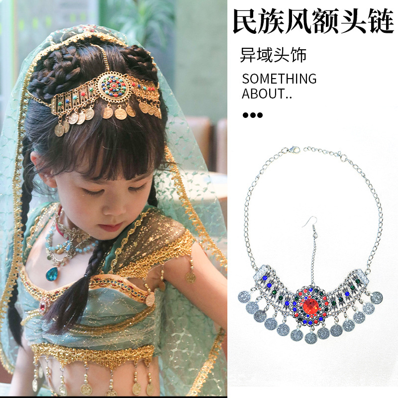 Picture of Children's Antique Forehead Chain Headwear Girls' Headwear Tassel Xizang Hair Accessories Western Exotic Eyebrow Pendant Necklace