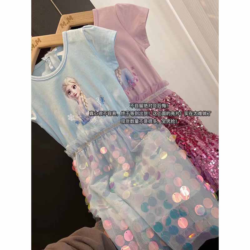 Cross-Border Girl's Frozen dress summer children's Elsa dress Aisha short sleeve baby girl princess dress factory wholesale