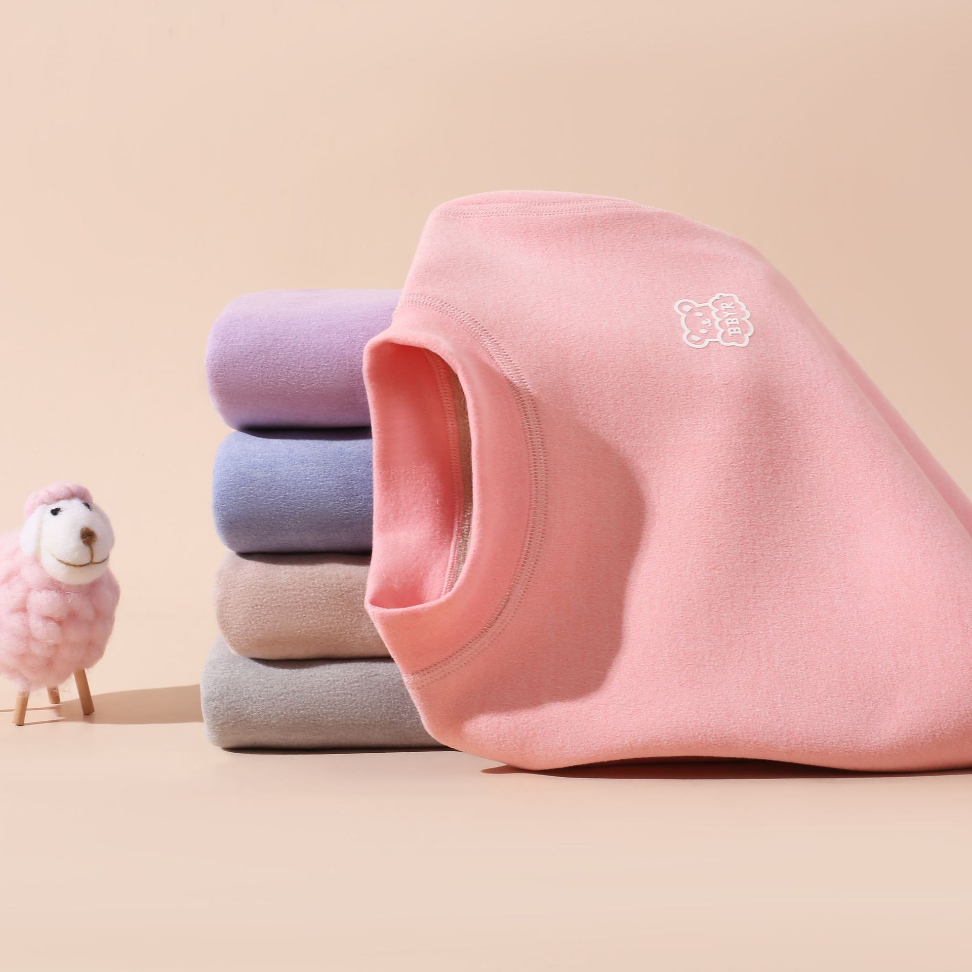 Picture of Autumn and winter fleece-lined children's clothing large children's mid-collar autumn pants children's inner warm bottoming shirt children's home clothing suit
