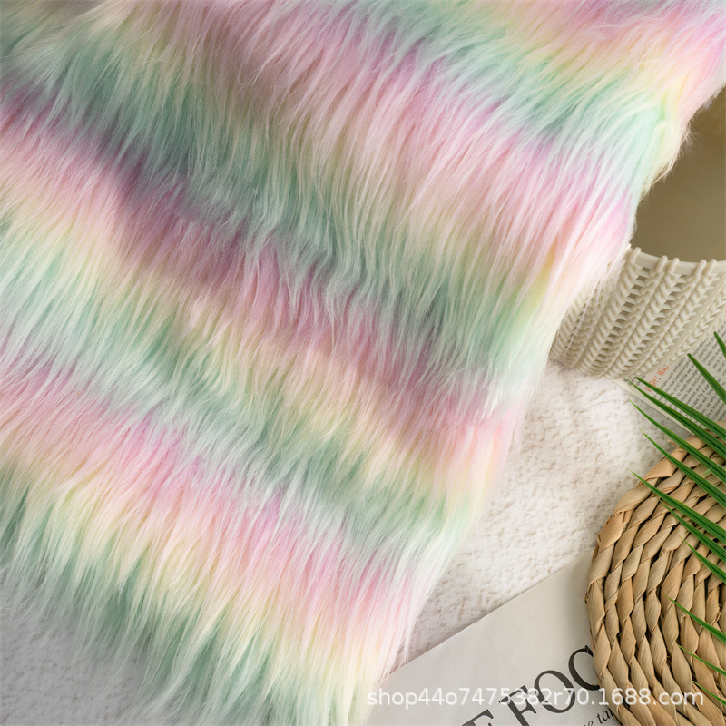 Thickened High-grade Rainbow Faux Fox Fur Fabric Clothing Fur Collar Handmade DIY Scarf Decoration Carpet Jewelry Pad
