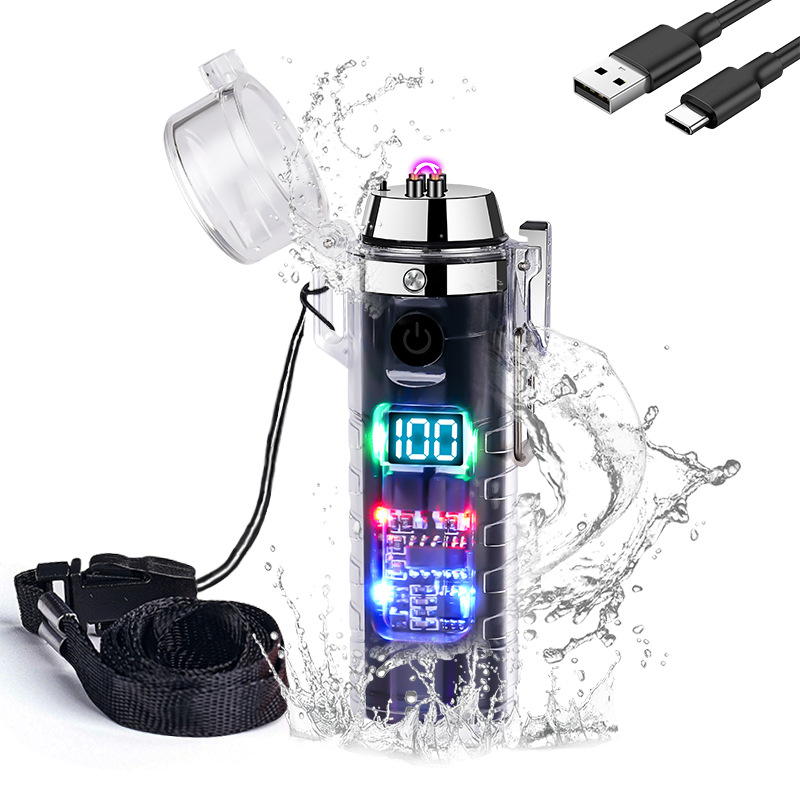 Type-c charging double fire arc windproof lighter creative personality outdoor waterproof with photo electronic igniter