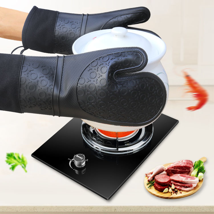 Picture of Nine Like Thickened Circle Long Cotton Silicone Cloth Gloves Microwave Oven Silicone Gloves Heat Insulation Gloves Oven Household