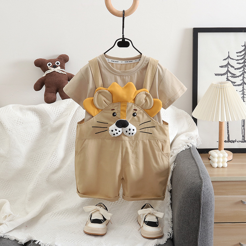 Baby's Fashion Short-sleeved suit Summer New Lion Strap Short-sleeved Two-piece Summer Clothes Handsome Western Style Trendy