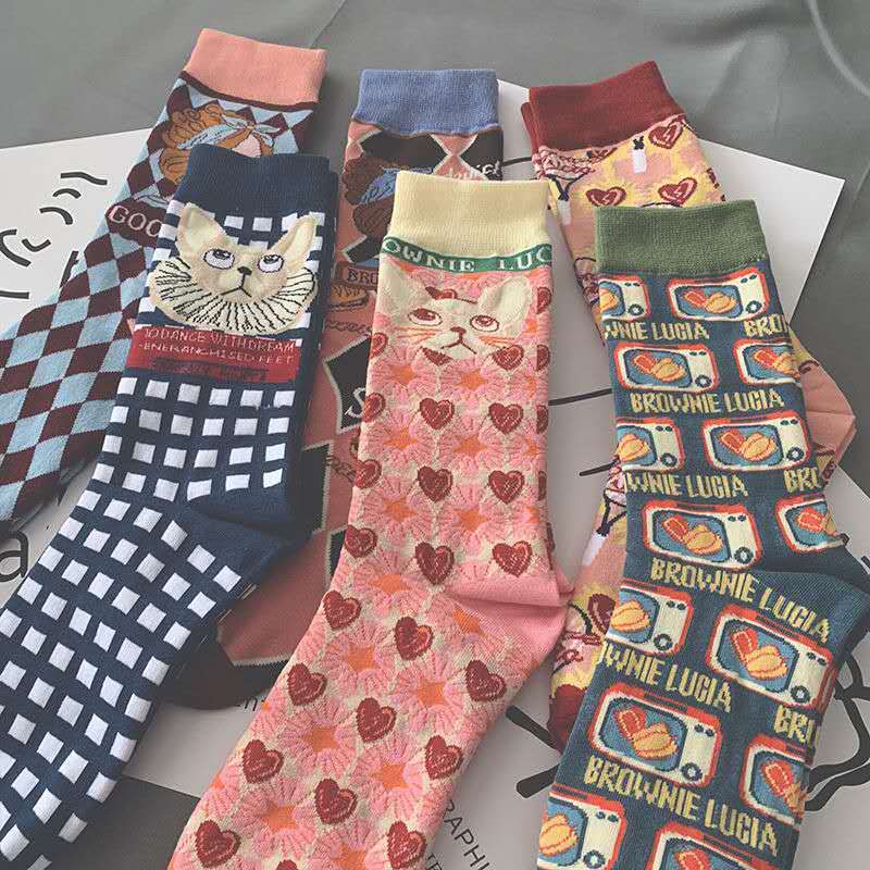 Socks Women's Mid-Calf Socks Spring & Fall Japanese Style Women's Socks Middle School Students Cotton Stockings Outer Wear Autumn and Winter Ins Trend Socks Trendy