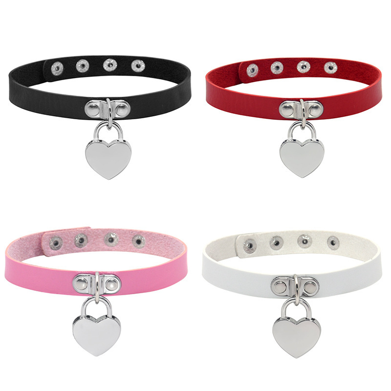 Personalized Harajuku Punk Style Necklace Collar Pu Leather Collar Women's Neck Heart-Shaped Pendant Neck Strap