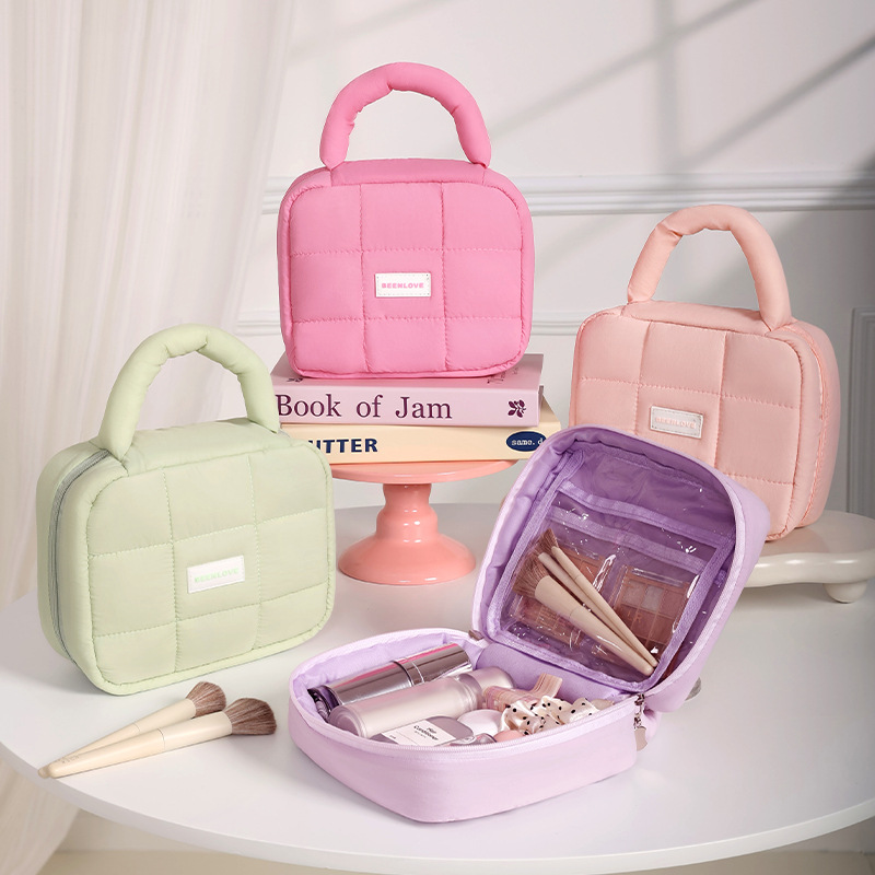 Runhui Puff Quartet Storage Bag Candy Color Cotton Soft Portable Cosmetic Bag Cosmetic Bag Large Capacity High-class Sense