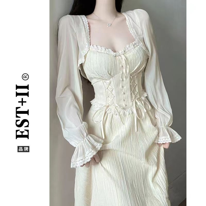 Picture of Summer Tea Break French Fairy Dress Seaside Vacation Strap Dress Royal Sister Chanel Style suit