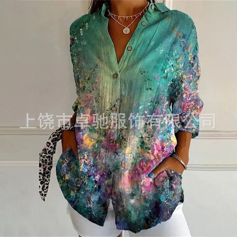 Picture of 2025 New Women's Long Shirt Women's Summer European and American Trend Long Sleeve Shirt Printed Pattern Printed 3D Shirt