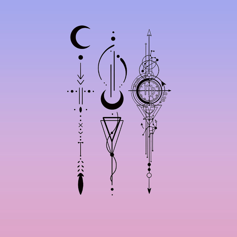 Moon Marks Curved Geometry Herbal Tattoo Sticker Waterproof Lasting Totem Ins High Sense Scepter for Men and Women Small Fresh