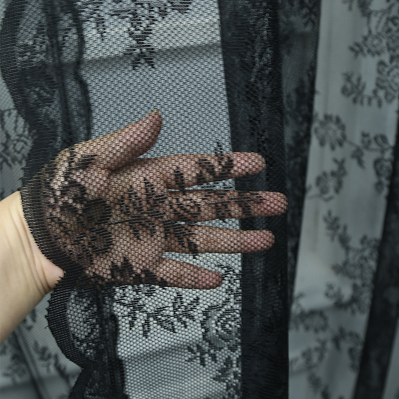 Picture of Retro Light Luxury American Warp Knitted Lace Black Finished Bedroom Balcony Studio Decorative Partition Curtain Bay Window Screen