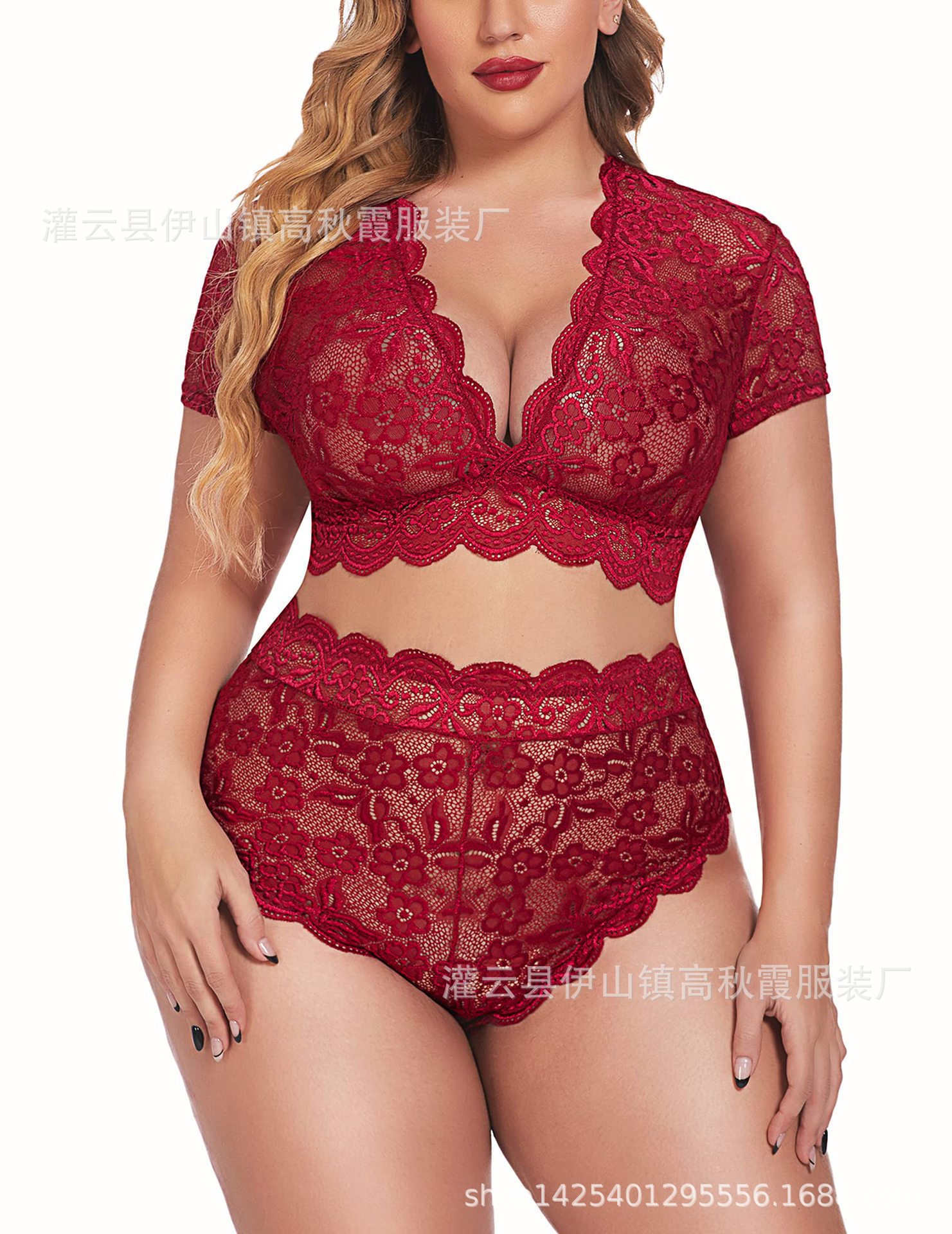 Picture of Sexy Underwear European and American Large Size Temptation Sexy Side Split Lace Sling Nightgown Women's Transparent Teasing Pajamas