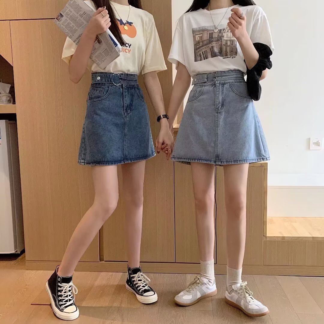 Picture of Summer Korean Style New High Waist Slimming Hip A- Line Short Skirt Female Student Design Sense Closing Hip Denim Half Skirt