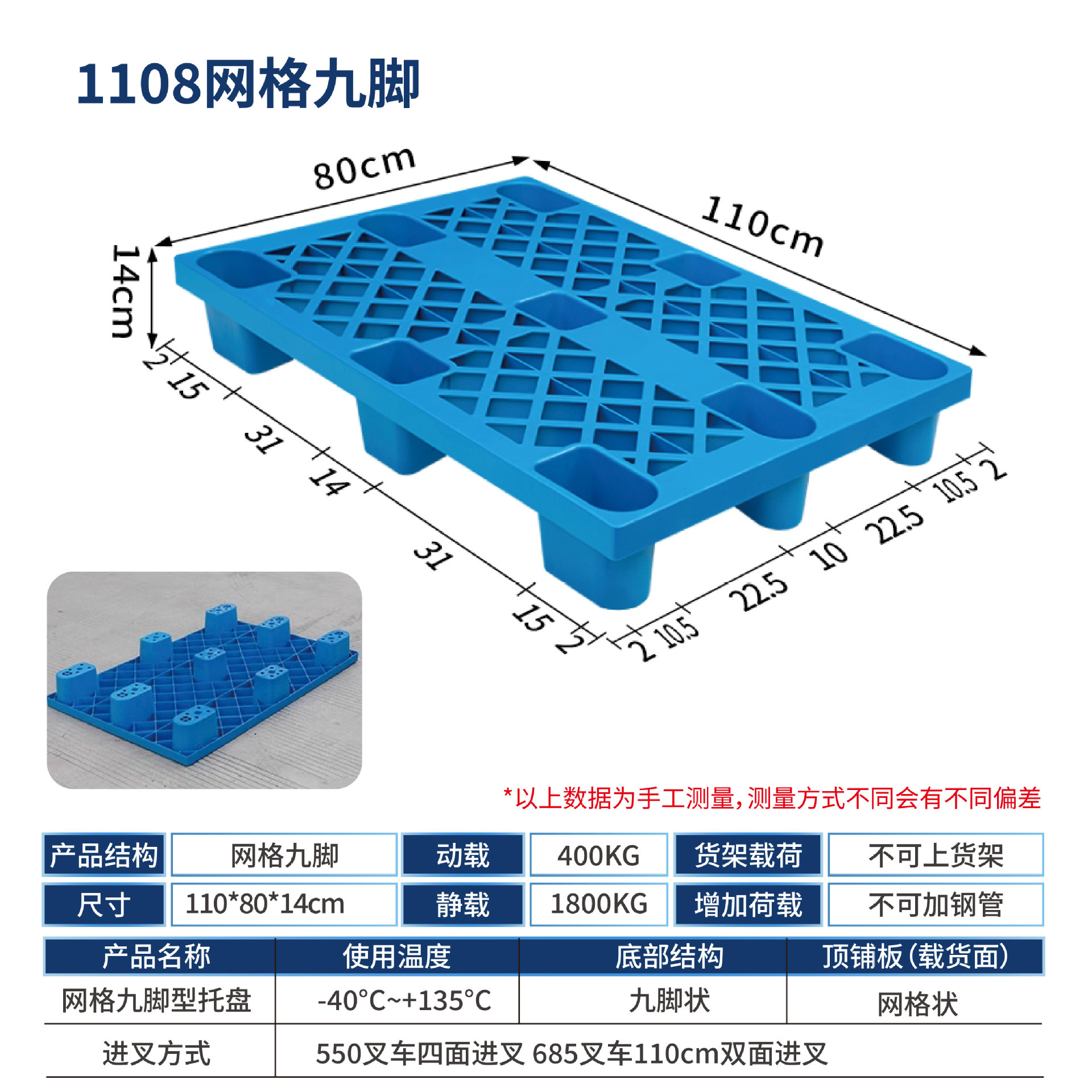 Picture of Plastic Pallet Nine-Foot Grid Forklift Pallet Warehouse Moisture-Proof Floor Board Logistics Pallet Plastic Pallet Manufacturer