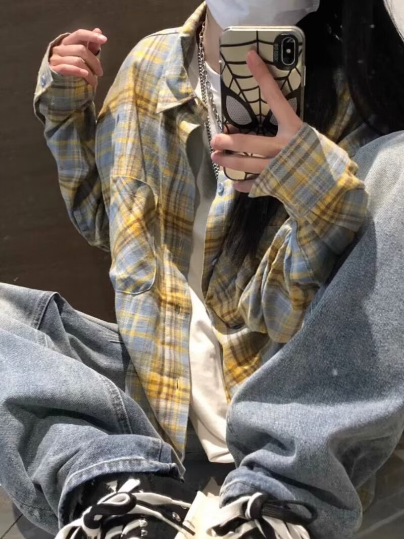 2025 Spring and Autumn Retro Plaid Shirt Men's Loose oversize Season New High-end Sense Shirt Top