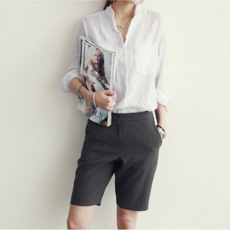 Picture of 2021 collar single row multi-button spot new Korean style all-match college style Harajuku shirt long sleeve cotton linen shirt
