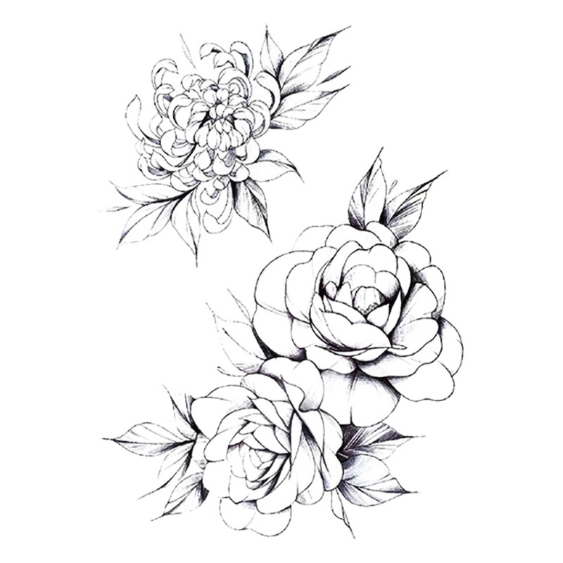 Wholesale Sketch flower tattoo stickers European and American cross-border hand-painted black dark waterproof environmental protection flower arm tattoo stickers