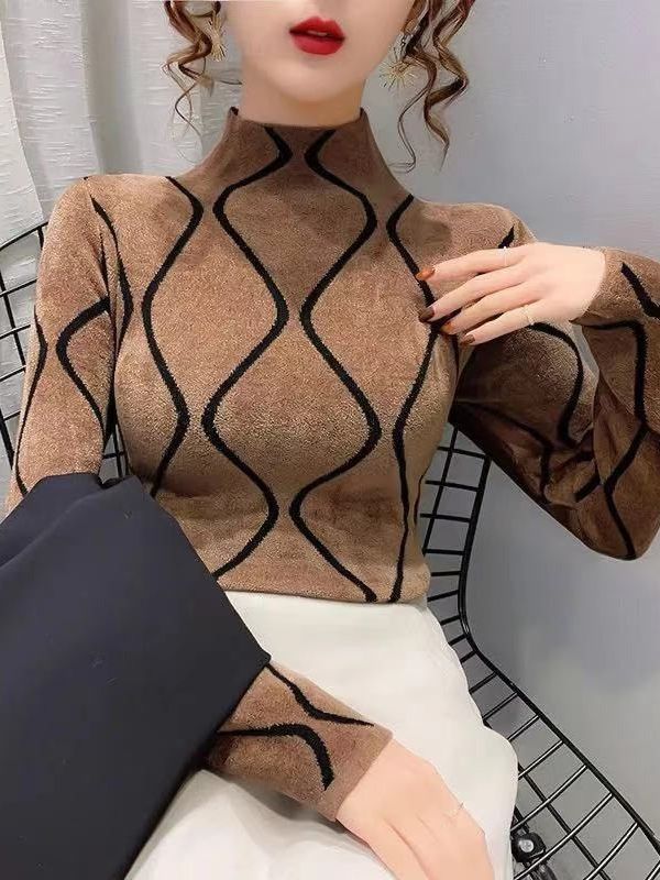 Picture of 2023 new Korean style autumn and winter thickened half turtleneck top Western style inner and outer wear fleece-lined bottoming shirt T-shirt for women