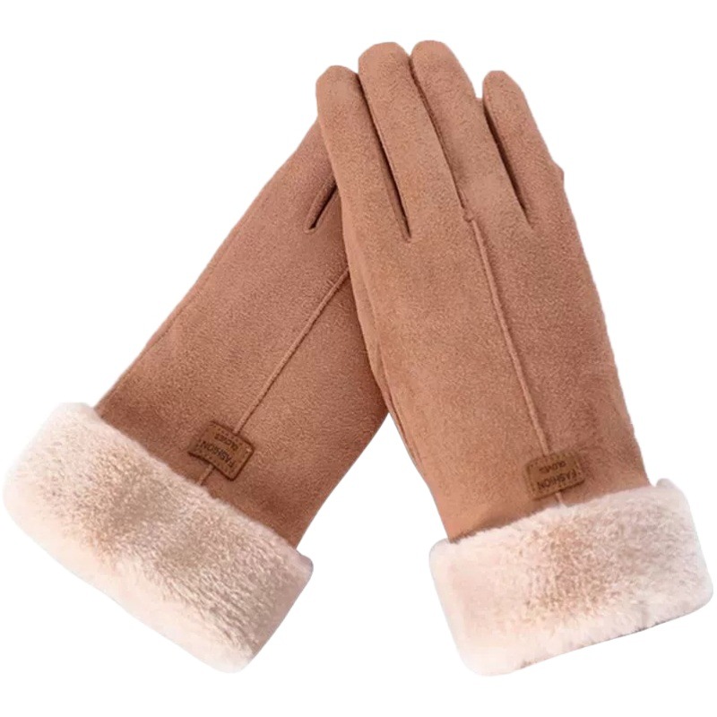 Winter Cute Autumn and Winter Self-heating Semi-exposed Finger Plus Velvet Touch Screen Cycling Driving Warm Gloves Plus Cycling Suede