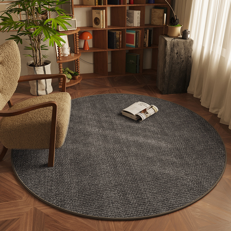 Picture of Log style solid color round carpet living room cloakroom bedroom floor mat swivel chair sound insulation mat balcony dressing table mat