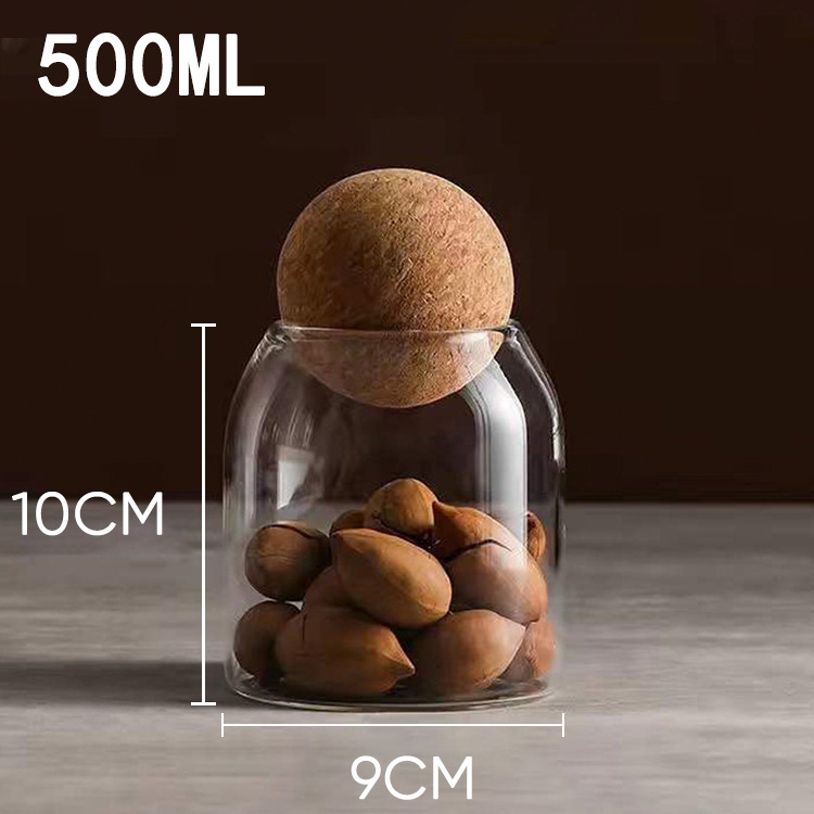 Picture of Light Luxury Transparent Round Glass Jar Cork Ball suit Sealed Jar Household Kitchen Storage Coffee Bean Storage Jar