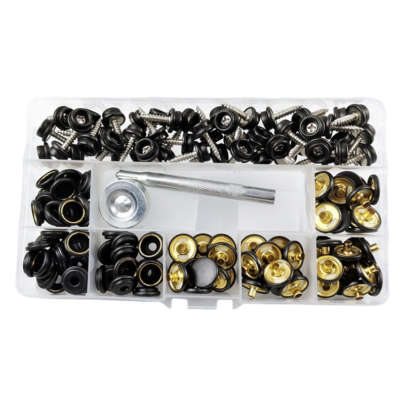 Black 50 sets of 15mm stainless steel screw large white buckle suit tarpaulin fixing copper metal snap buckle yacht snap buckle