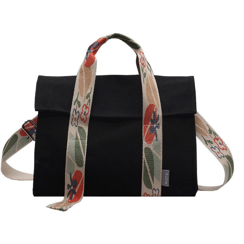 Canvas Bag 2025 New Style Simple and Versatile Wide Handbag Women's High-End Printed Logo Crossbody Bag Fashionable Shoulder Bag