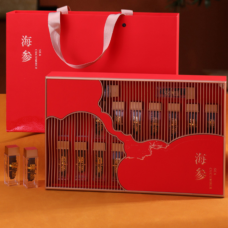 Gift sea cucumber gift box Chinese style carved hollow sea cucumber gift 20 bottles independent sea cucumber empty gift box