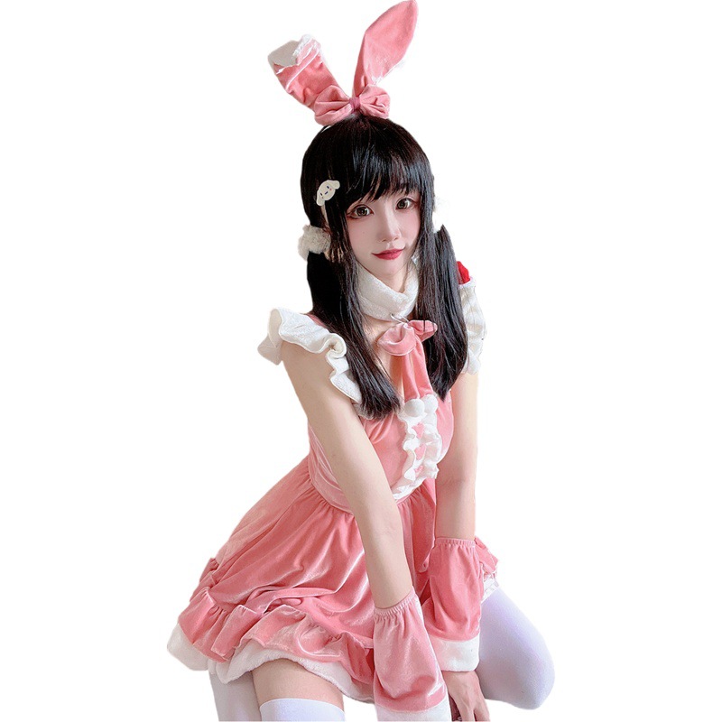 Christmas Dress Female Sexy Pink Dress Uniform Halloween Uniform Set cos Bunny Cosplay