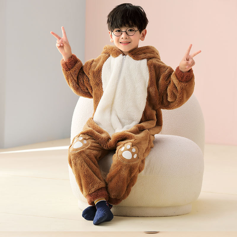Picture of Funny Clothes Children's One-piece Pajamas Parent-child Clothes Boys Family of Three or Four Sullivan Winter fleece-lined One-piece Clothes