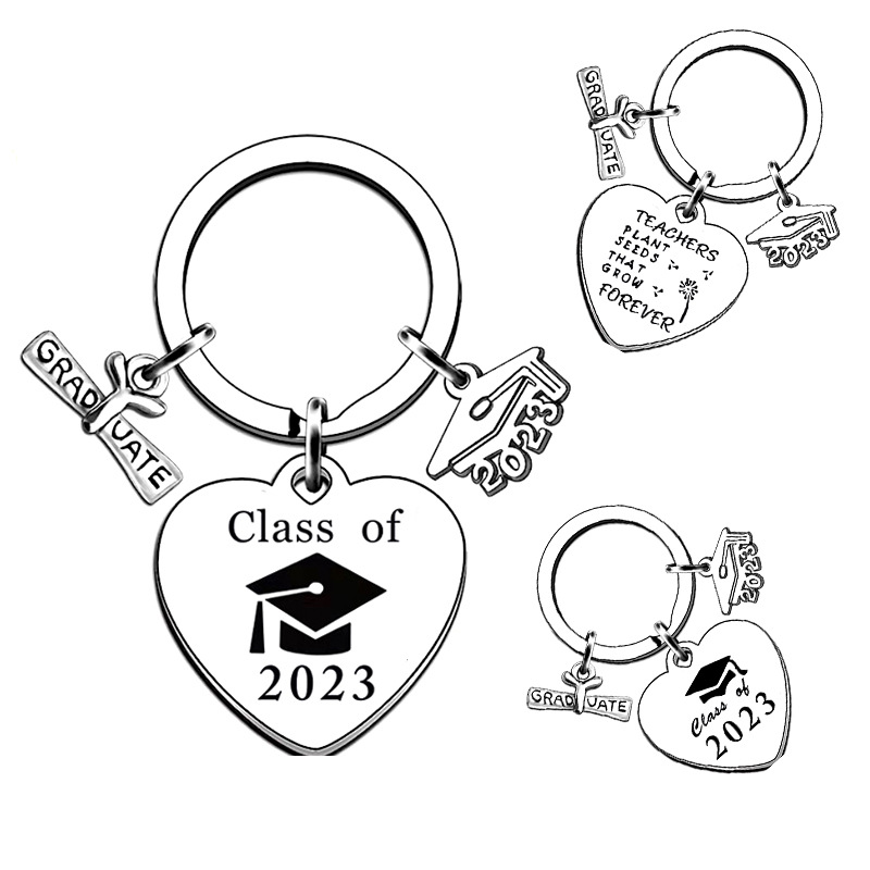 2023 cross-border heart-shaped stainless steel keychain Class of graduation season inspirational gift lettering keychain