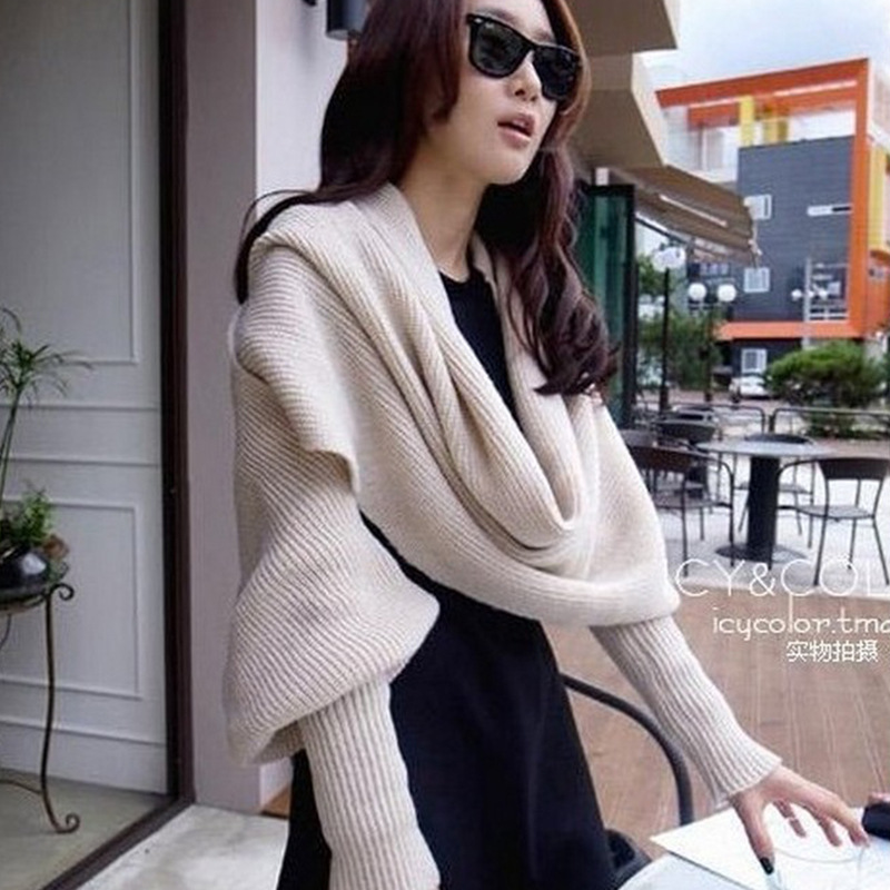 Cross-border for autumn and winter explosions Korean version of wool scarf men and women extended scarf shawl with sleeves knitted scarf