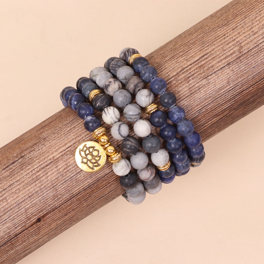 108 beads bracelet Lotus pendant multi-layer bracelet blue pattern network stone beaded bracelet